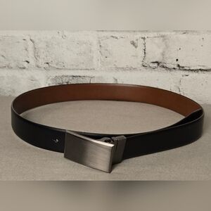 Perry Ellis Men's Black Faux Leather Belt With Silve Buckle